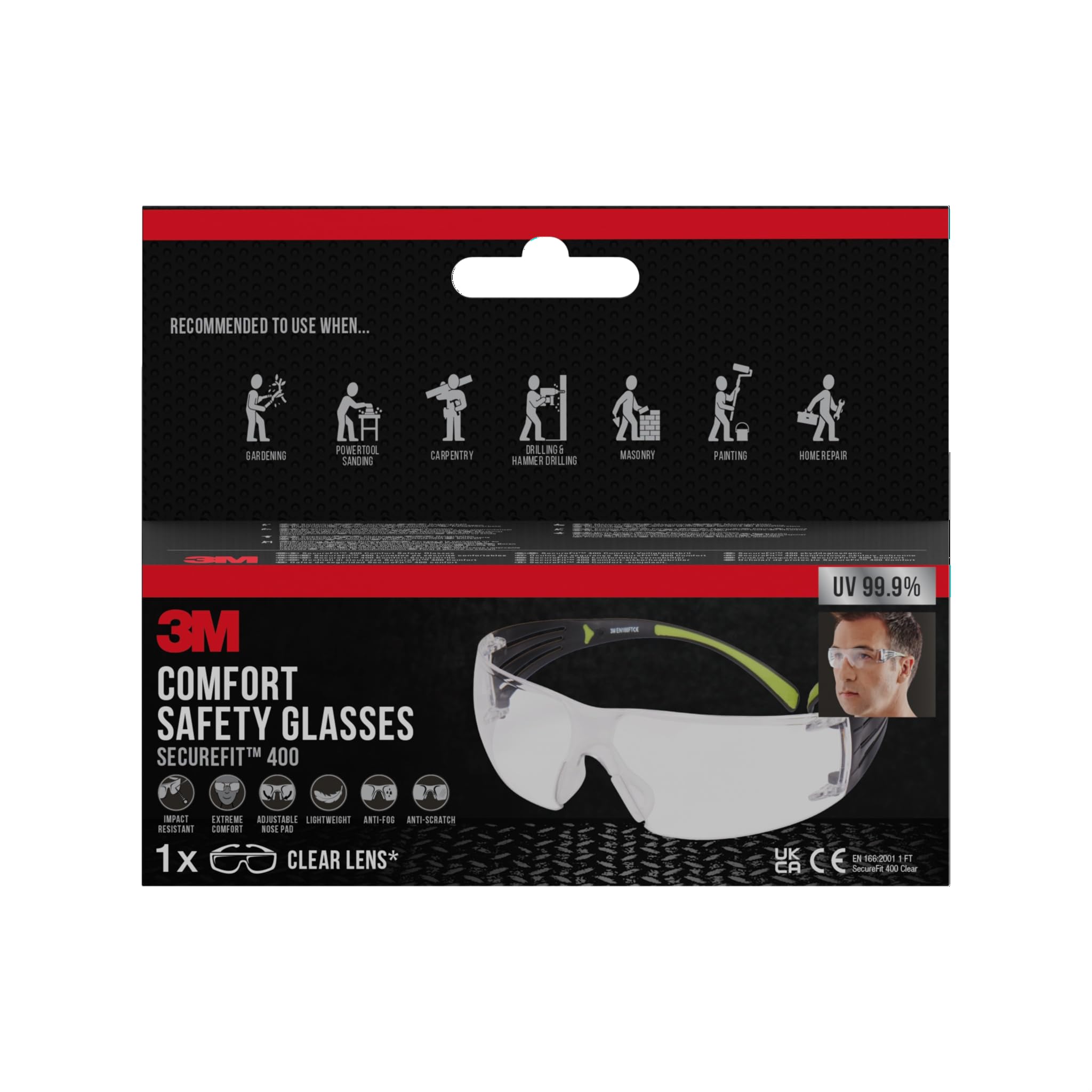 3M SecureFit 400 anti-fog safety glasses EN166 eye protection