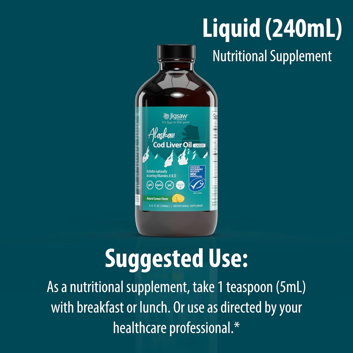 Jigsaw Health Alaskan Cod Liver Oil Liquid, 48 Servings - Image 7