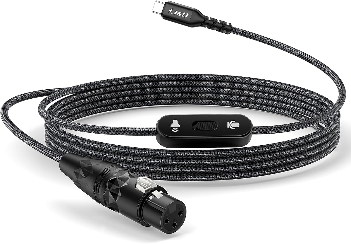 USB C to XLR Microphone Cable, 2 in 1 Audio Cord with Switch Button, Supports Audio Recording and Playback, Compatible with iPhone 15 Series, XLR Female Connector, 6.6 feet