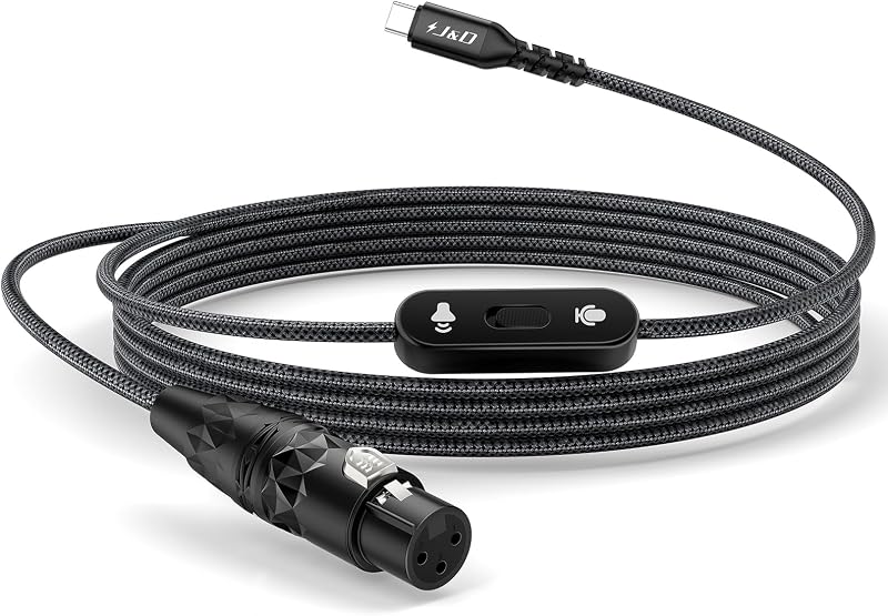USB C to XLR Microphone Cable, 2 in 1 Audio Cord with Switch Button, Supports Audio Recording and Playback, Compatible with iPhone 15 Series, XLR Female Connector, 6.6 feet