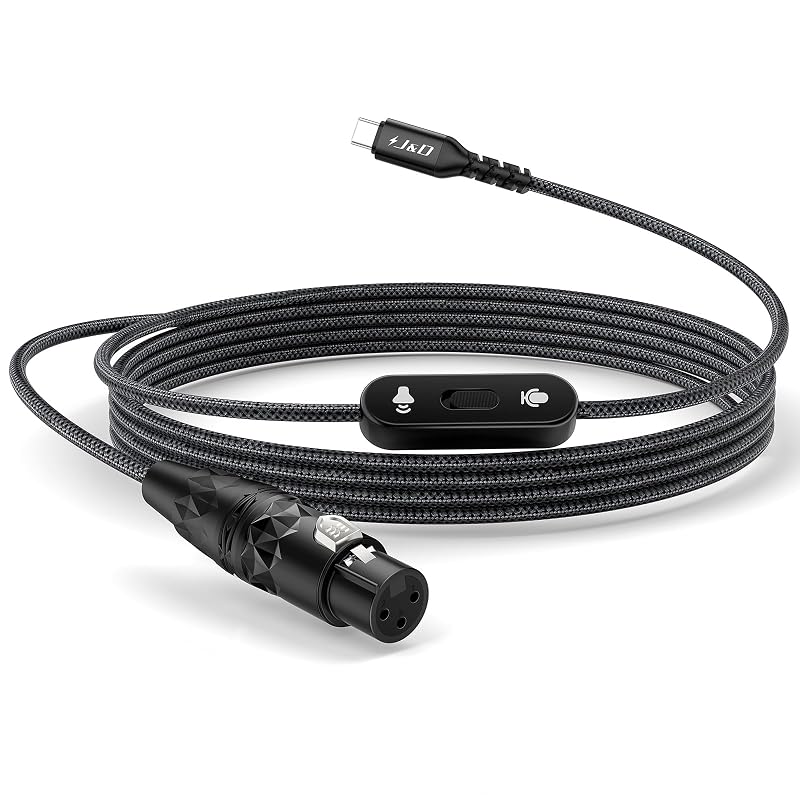 J&D USB C to XLR Microphone Cable, 2 in 1 Audio Cord with Switch Button, Supports Audio Recording and Playback, Compatible with iPhone 15 Series, XLR Female Connector, 6.6 feet