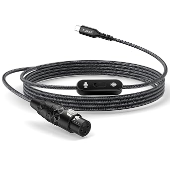 J&D USB C to XLR Microphone Cable, 2 in 1 Audio Cord with Switch Button, Supports Audio Recording and Playback, Compatible with iPhone 15 Series, XLR Female Connector, 6.6 feet