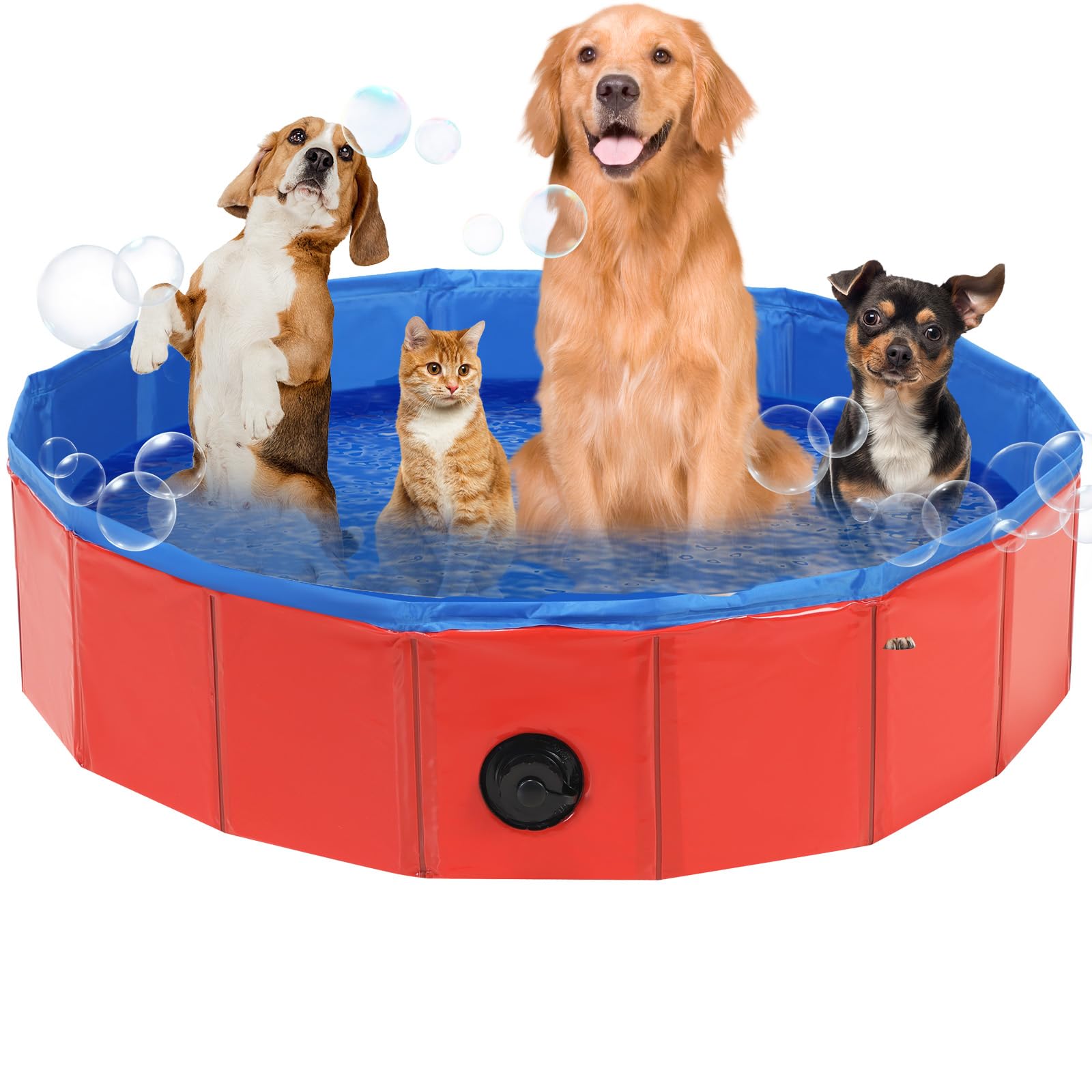 DASBET Piscina pieghevole per cani, in PVC, pieghevole, portatile, per cani, cuccioli, gatti, per interni ed esterni (80 x 20 cm, rosso)
