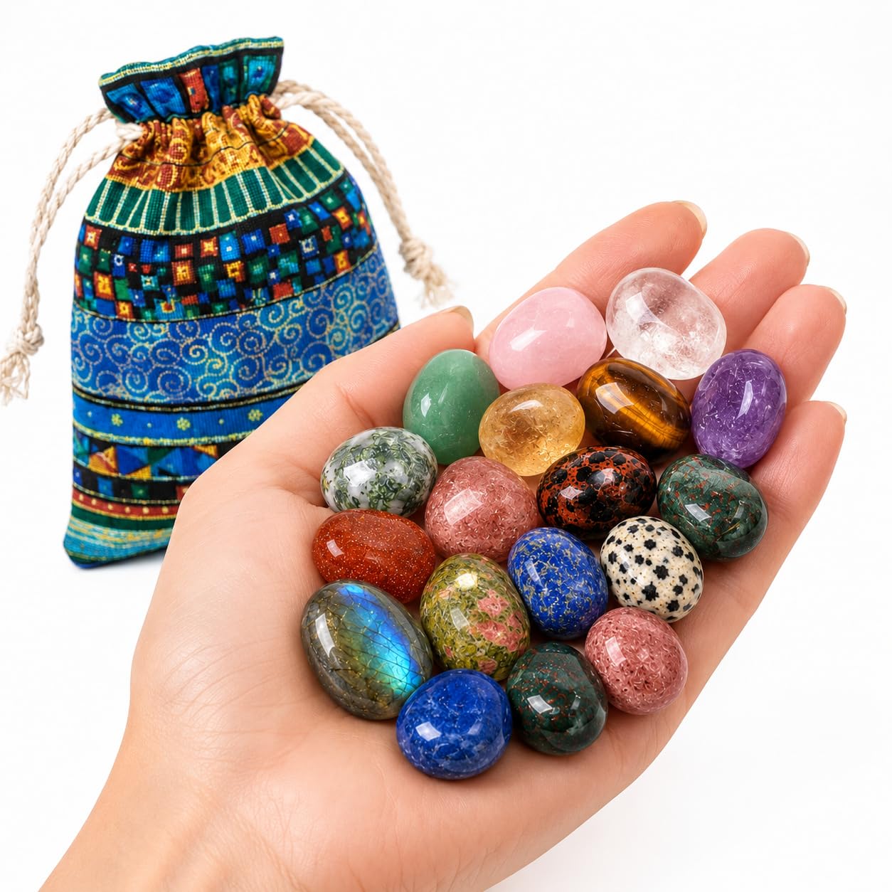 Mix di pietre preziose, mix colorato di pietre preziose selezionate a mano in sacchetto colorato, varie pietre naturali, dimensioni 2,5 cm - 4 cm, set di pietre lucidate