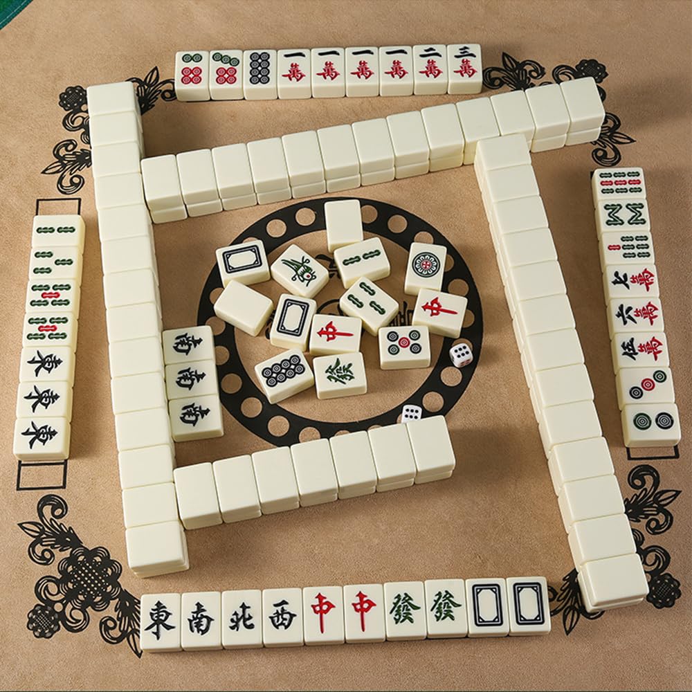 Mini Mahjong Set, Mini mahjong portatile tradizionale cinese, Gioco Majong Stones, con 144 Pezzi Mahjong, per Giochi da Viaggio in Famiglia Giocoda Tavolo Gioco da Tavolo