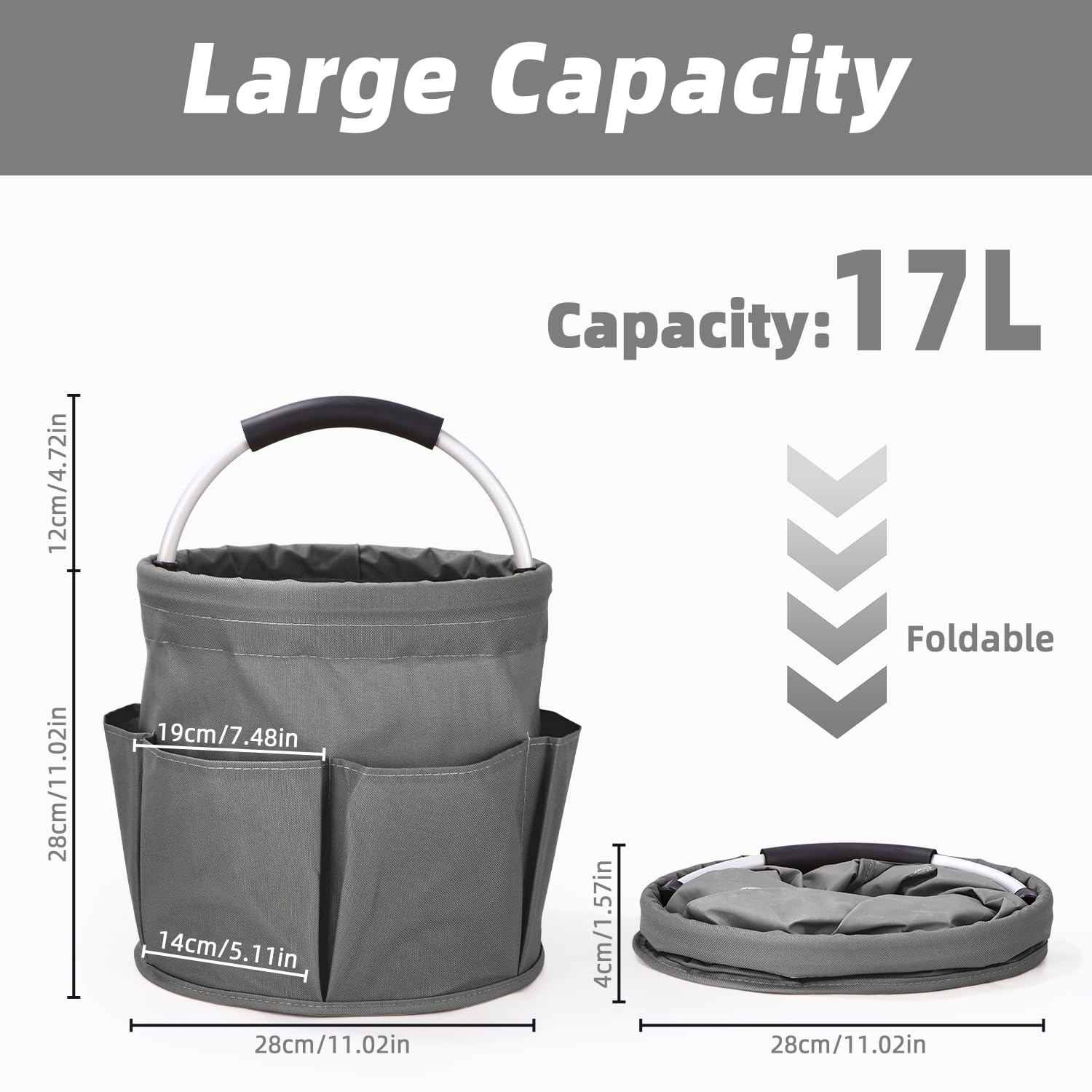 Cestas para Herramientas con 6 Bolsillos,Bolsa de Jardin Herramientas Plegable,Bolsa Organizadora Para Guardar Cosas en Casa, ir de Compras, Excursiones al Aire Libre, Picnics(Gris)