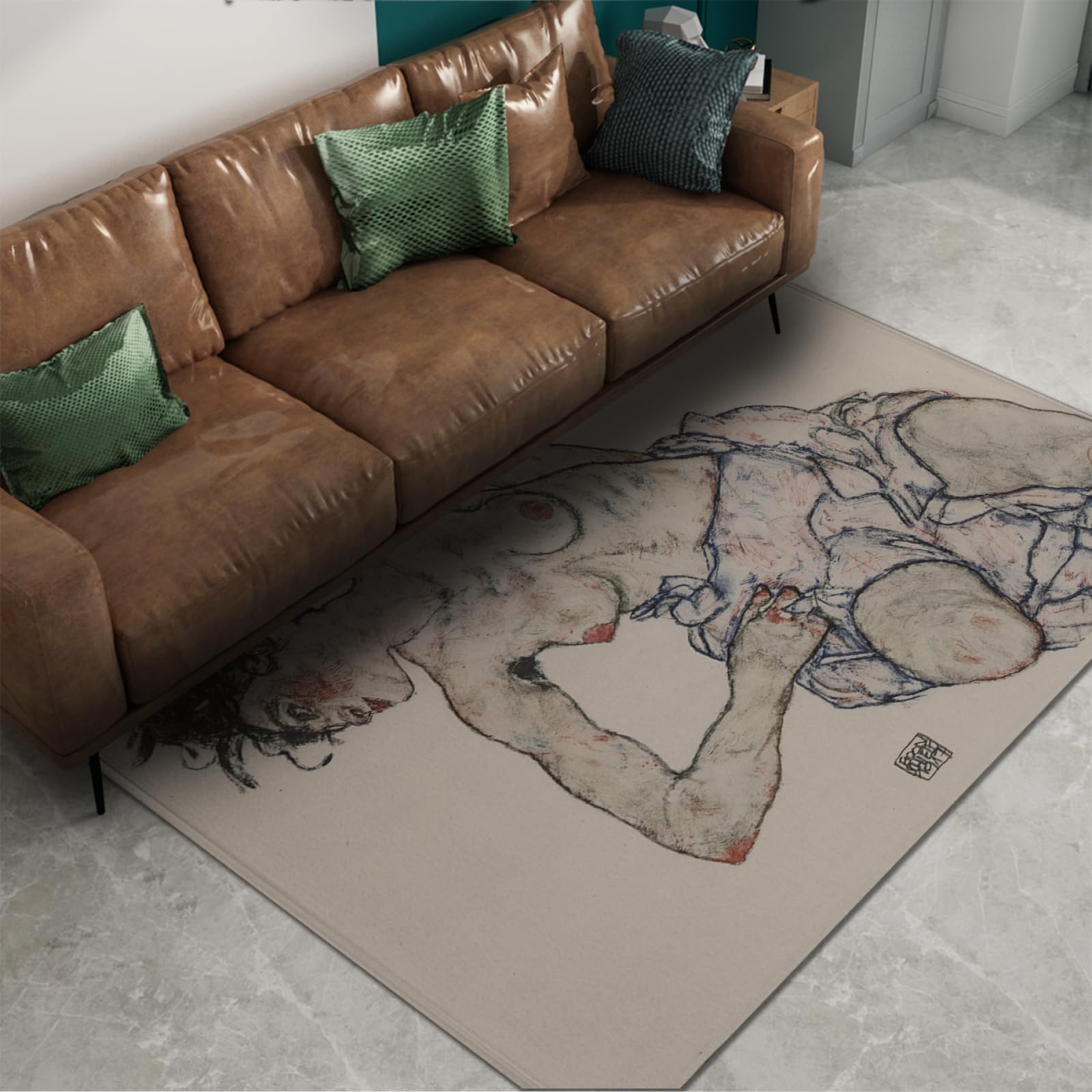 Tapis mince lavable antidérapant beige résistant aux taches de salon