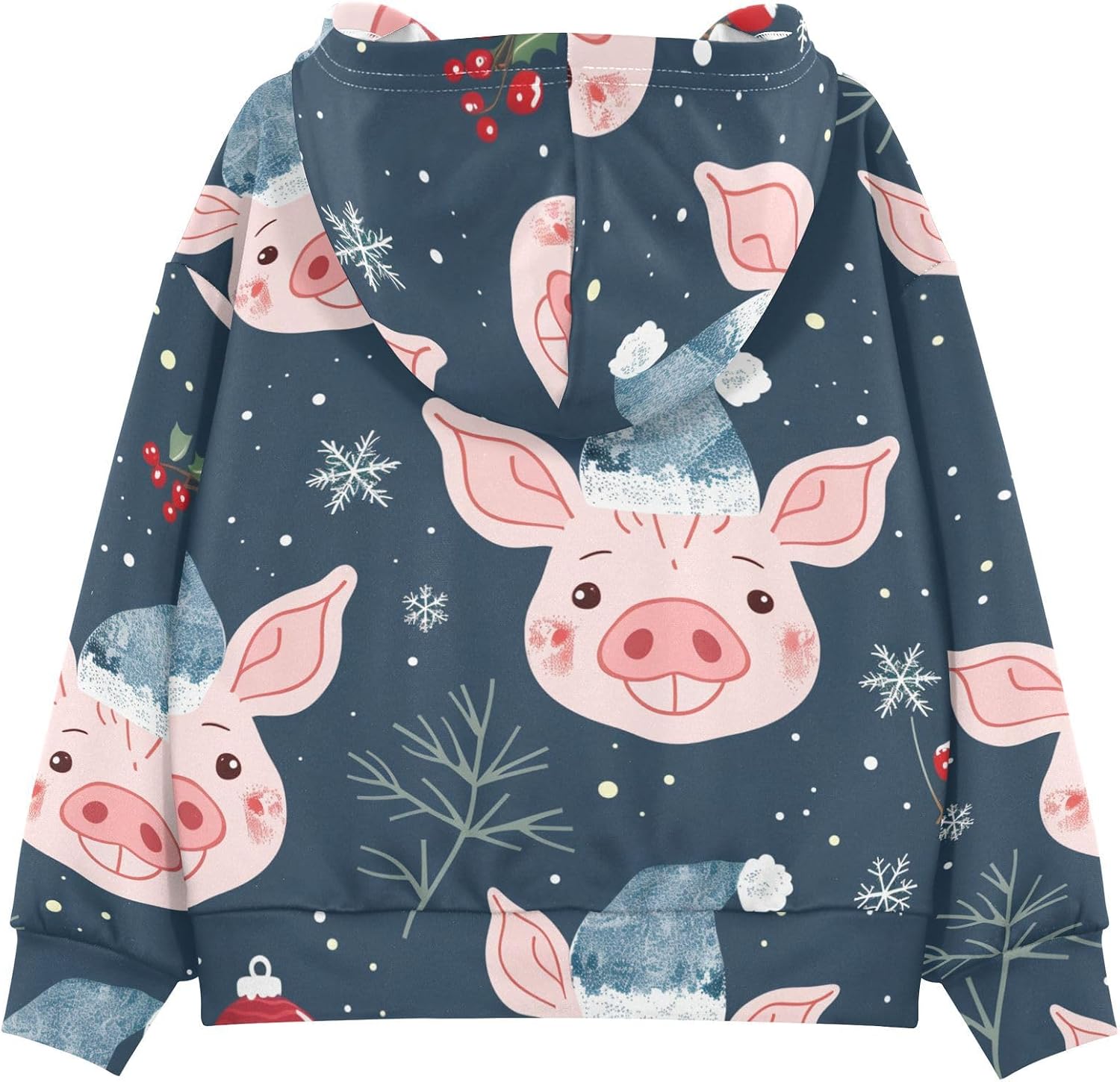 ZZXXB Winter Pig Snow Kids Sweatshirts Boys Girls Hooded Kangaroo Pocket Pullover Tops XS-XXL
