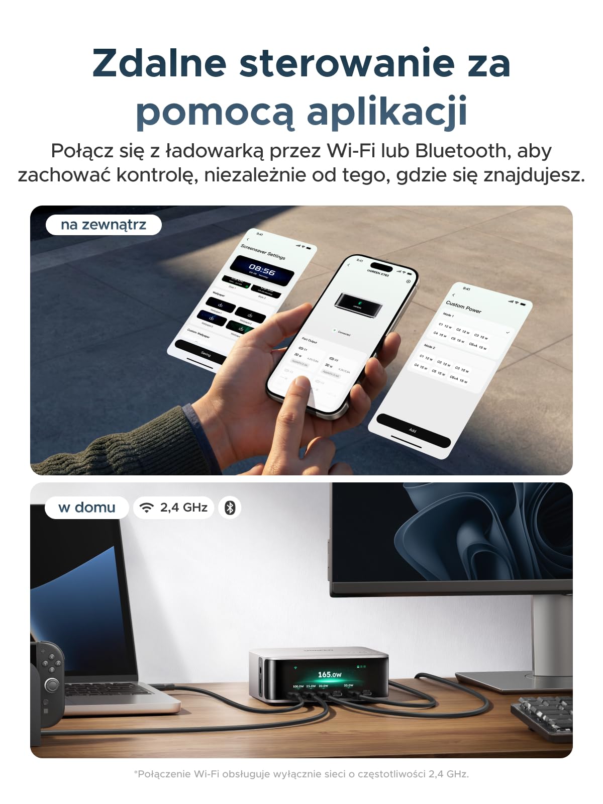 Ładowarka USB-C UGREEN Nexode Pro 300 W, 8 portów, inteligentne wyświetlacz