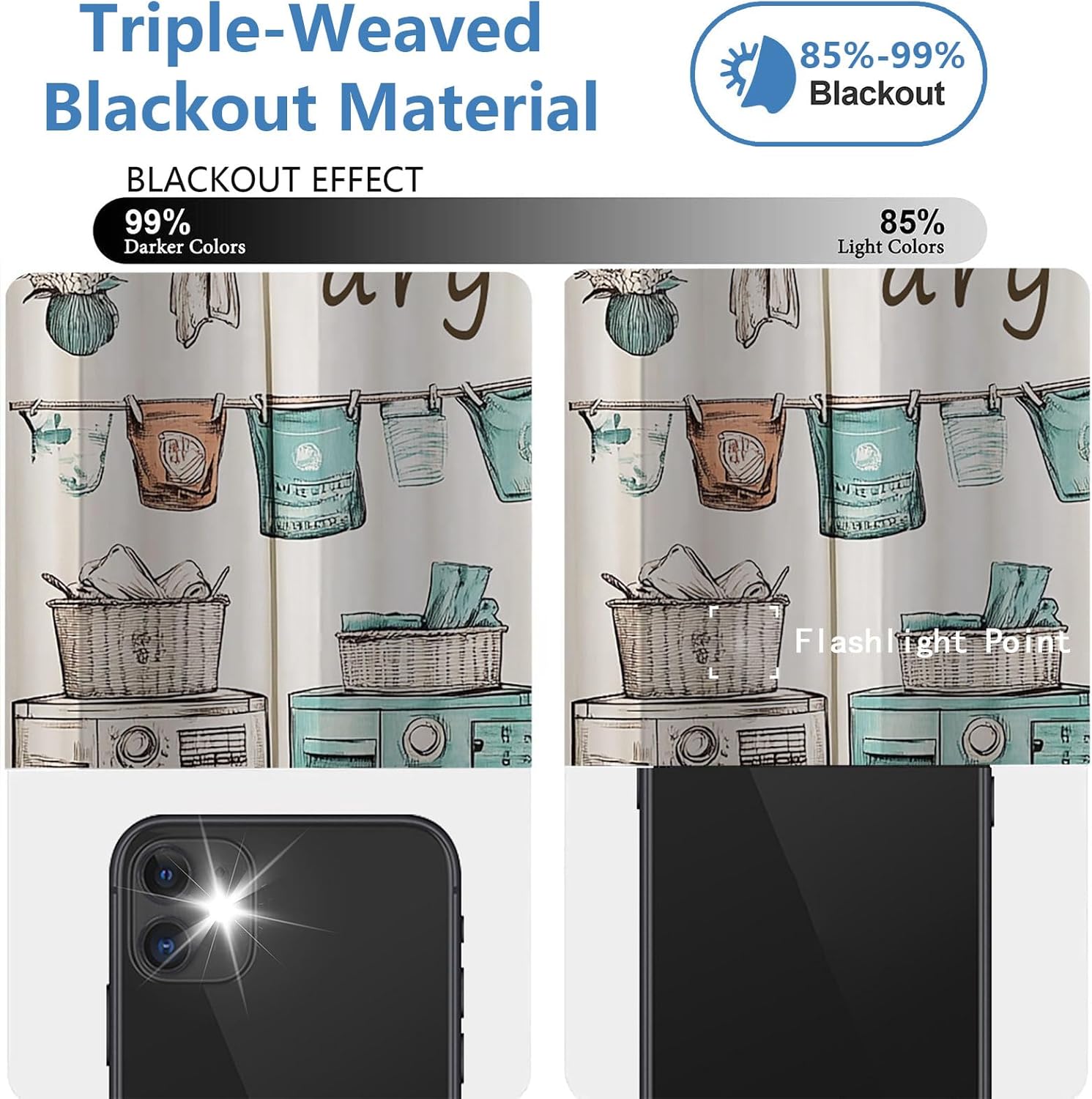 Laundry Room Curtains for Bedroom 2 Panels Set,Privacy Uv Protection Dry Wash Fold Repeat Farmhouse Curtain Blackout Thermal Insulated Room Darkening Rod Pocket Curtains for Living Room,42 x 45 Inch