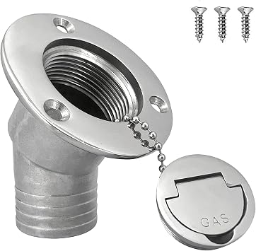 ISURE MARINE 1-1/2"38mm Boat Gas Deck Fill/Filler with Keyless Cap with Screws, Marine Mirror Polished 316 Stainless Steel Hardware Angled Neck for Boat Yacht Caravan
