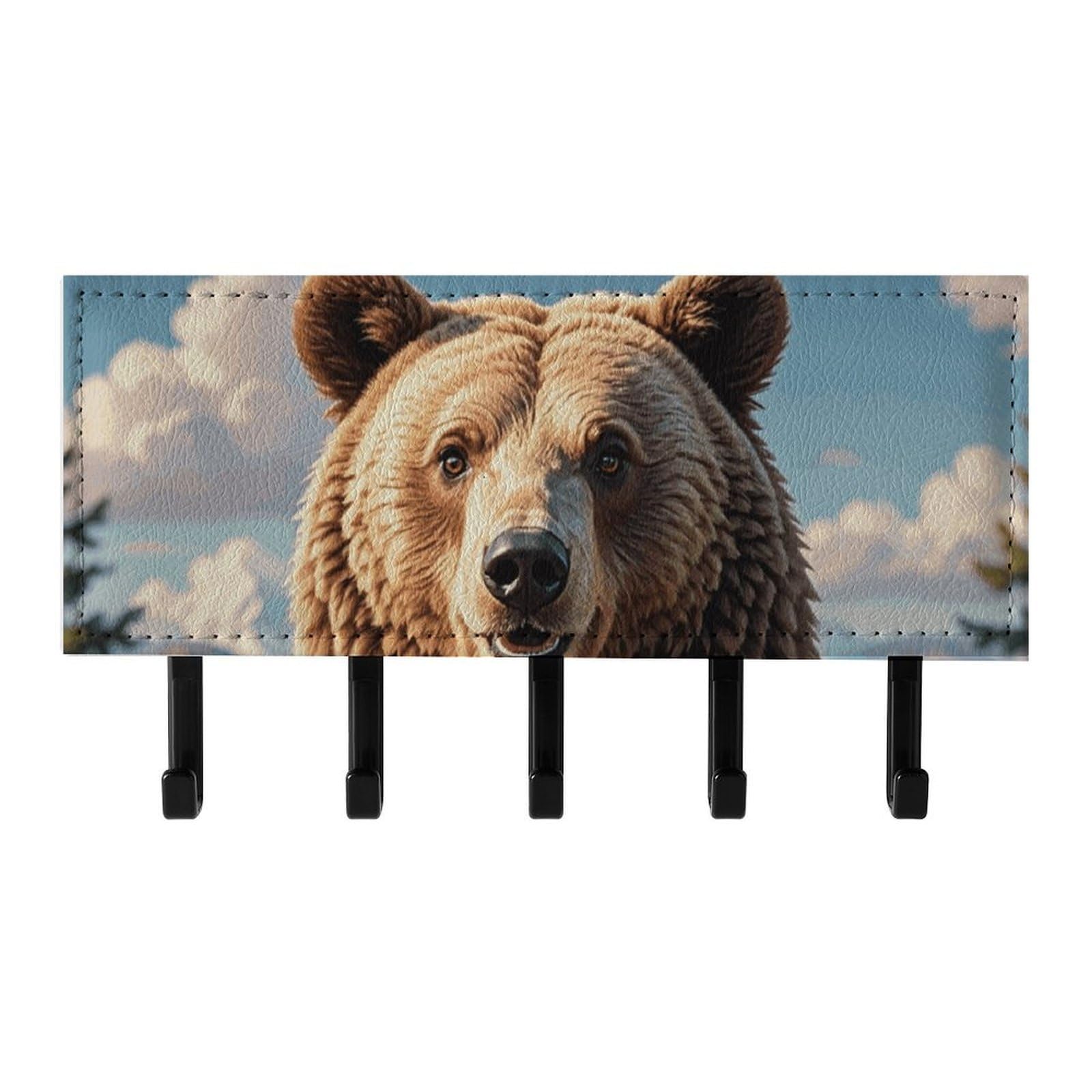 QMNLKH Bear Wall Mounted Key Rack for Home, No Drilling Key Holder with 5 Hooks, Self Adhesive Keys Chain Organizer for Hallway, Keys Hanger Shelf for Office, Doorway Black