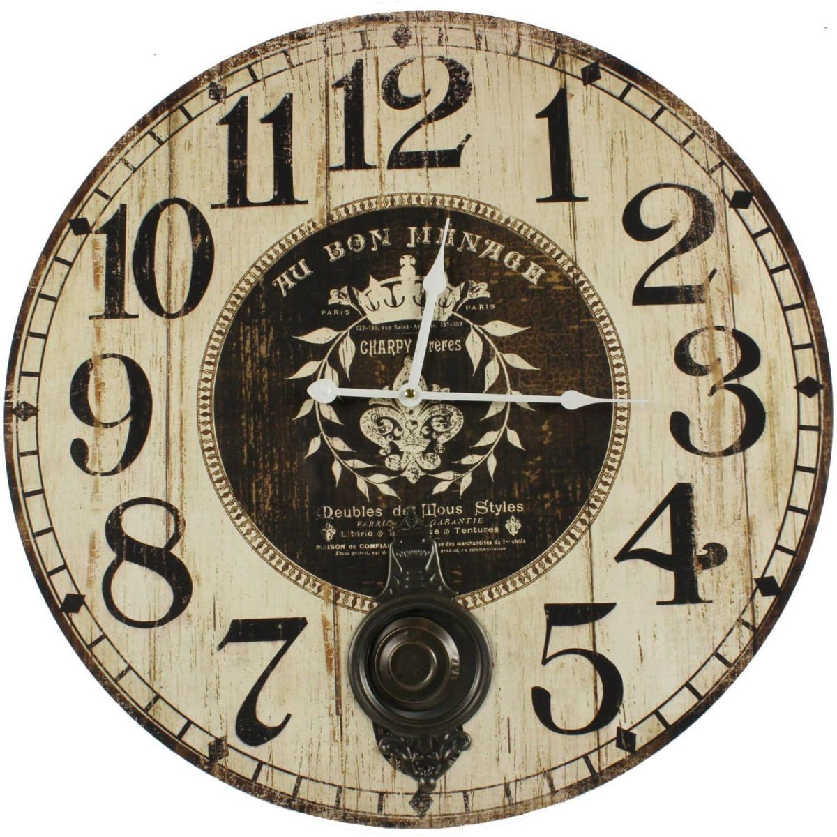 Horloge ancienne balancier en bois blanc, pièce maîtresse de décoration d'autrefois
