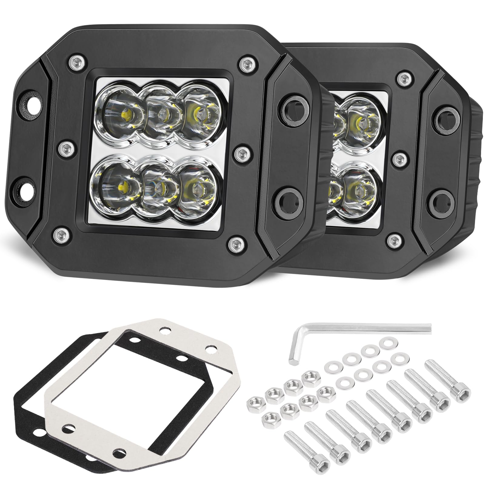 OFFROADTOWN Flush Mount LED Pods 5'' CREE 120W Spot Pod Lights Driving Bumper Light Rear Reverse Light Flush Mounted Headlight Pods Offroad Backup Lights for Pickup Truck Tractor Jeep Car ATV UTV Boat