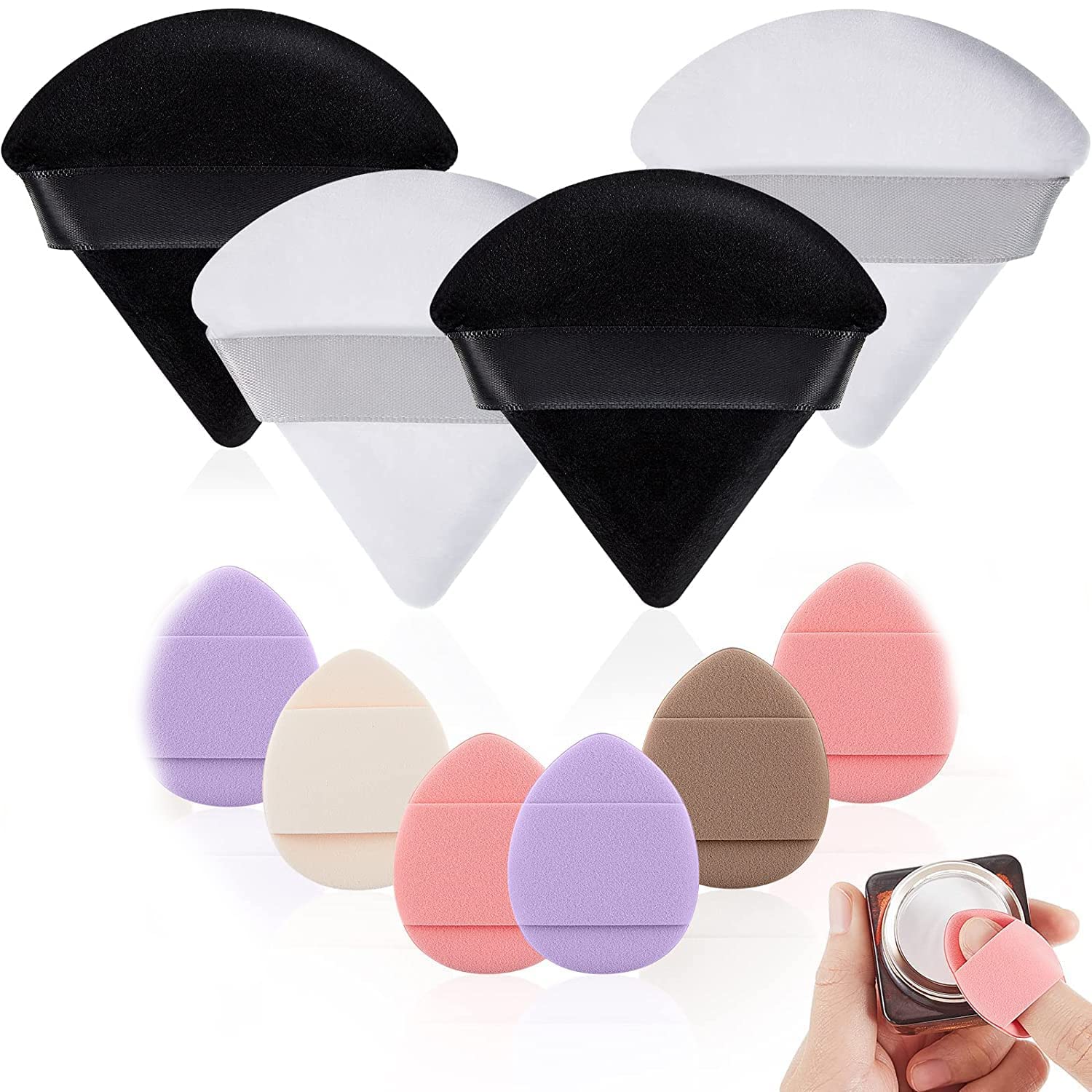 KIRA 4Pcs Triangle Makeup Puff & 6Pcs Finger Makeup Puff, for Loose Powder Makeup Cosmetic Foundation,Sponges Beauty Blender Makeup Tool For Women (Multicolor)-image-20