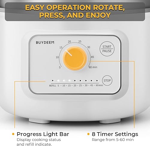 Miniatura 4 de BUYDEEM G32 - Vaporizador eléctrico de alimentos de 1.6 cuartos de galón, vaporizador de acero inoxidable para huevos y mariscos, 8 ajustes de