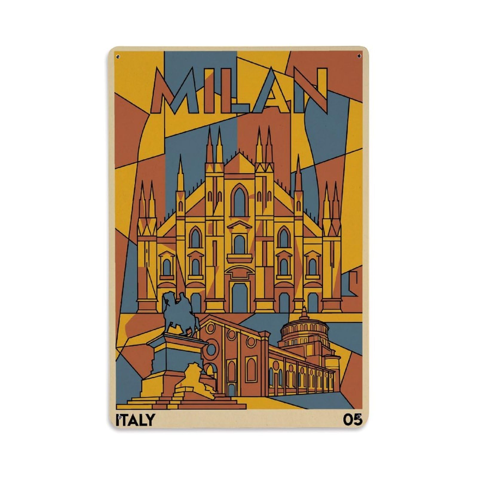 Olhnbad Style Milan Italy Cathedral Vintage City Travel Metal Tin Sign