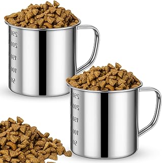 2 Pcs Dog Food Scoop 1 Cup,304 Stainless Steel Measuring Cups with Handle Pet Food Scoop Cup Measuring Scoop for Dogs, Cats, Birds & Rabbits – Ideal for Dry Food & Treats (1 CUP)