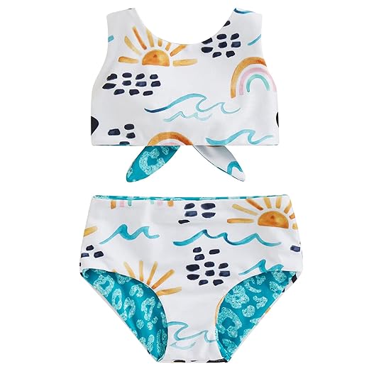 Mubineo Toddler Baby Girl Cute 2PCS Bathing Suit Beach Sets Bikini Swimsuit Set Bowknot Swimwear (Blue, 4 Years)