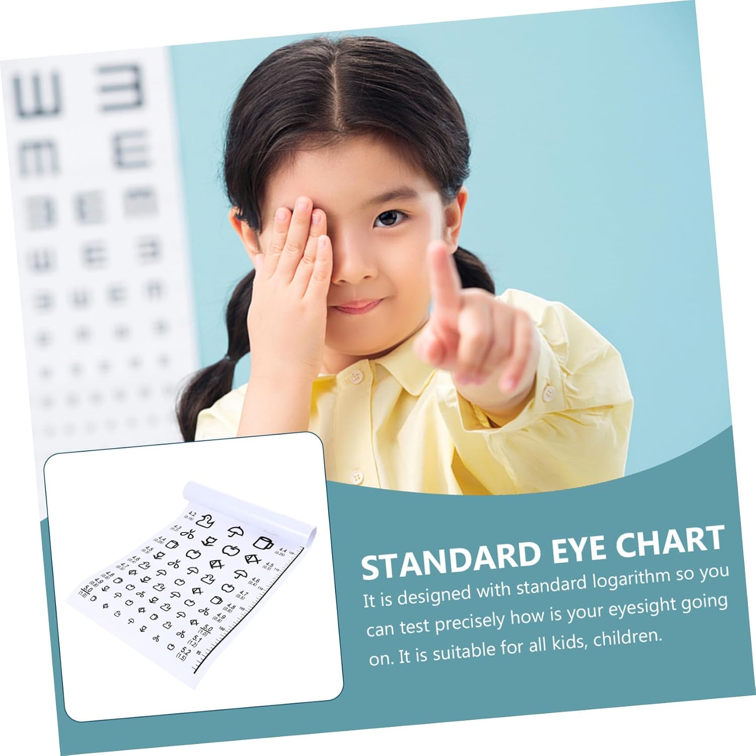 Pediatric Vision Chart for Kids, White PVC Wall Hanging, Print | Kindergarten Clinic Use, Measuring Visual Acuity, Classic Layout, Sturdy Surface, Children Eye Exams