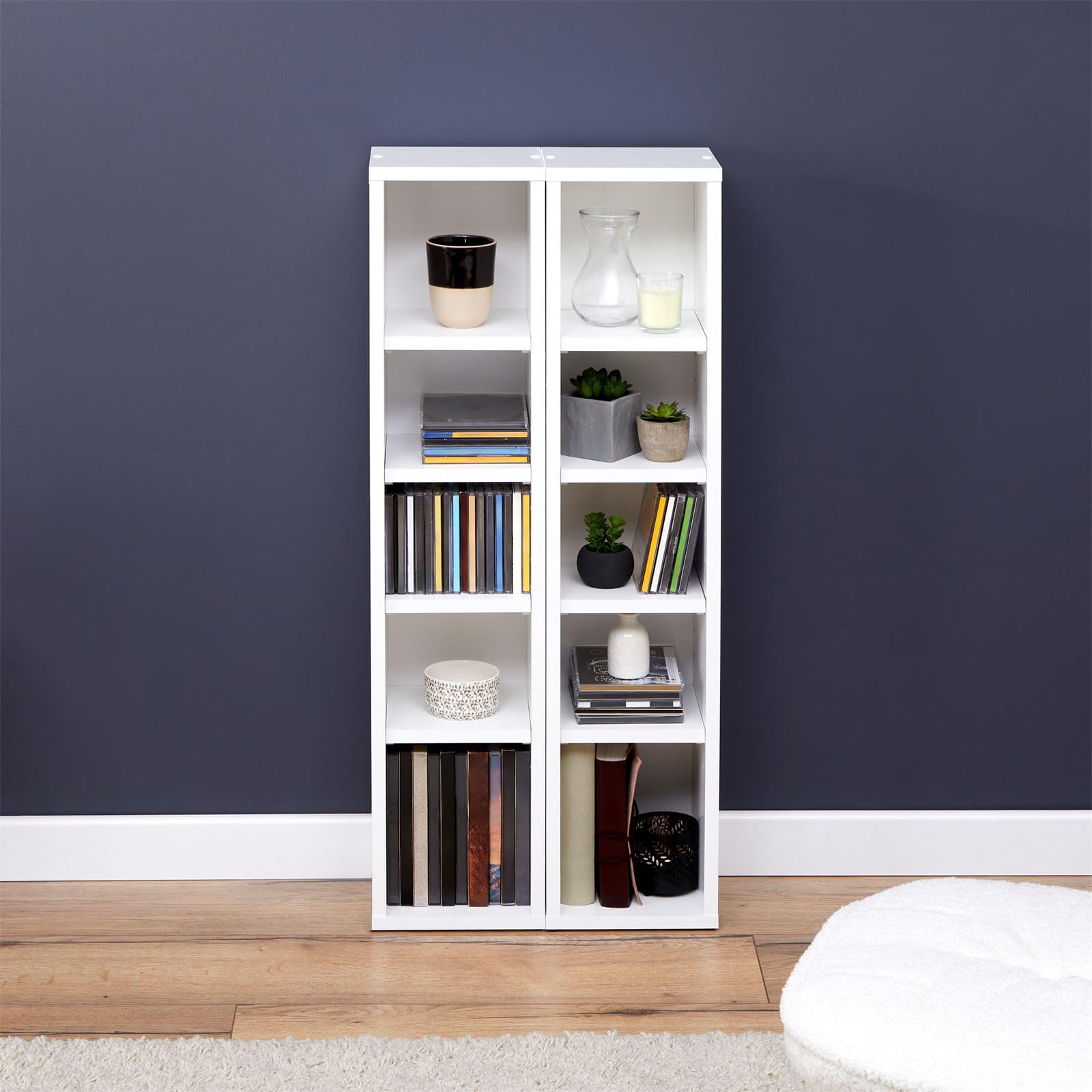 Soporte para CD y DVD, en color blanco, con 10 compartimentos para hasta 160 CD, 20 x 186,5 cm