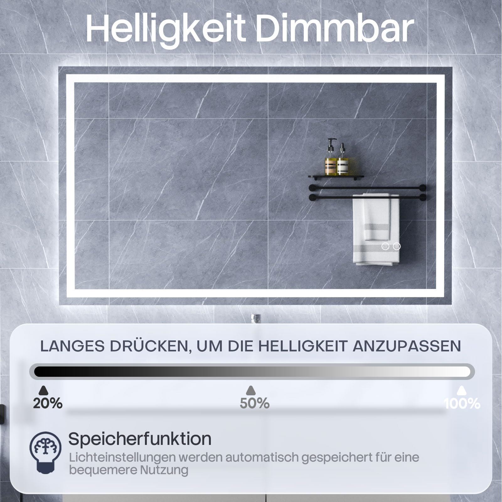HySail Badspiegel mit Beleuchtung, 5mm Hochauflösender Silber-Spiegel, 3 Farbtemperaturen & Dimmbare Helligkeit, Wandspiegel mit Touch-Schalter & Anti-Beschlag