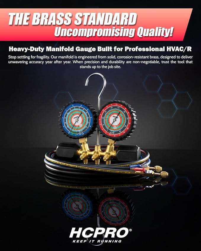 Manifold de Latón Tipo Pistón HCPRO HC2V5C5BK con Manómetros 80MM y Juego de Mangueras 5FT miniatura 2