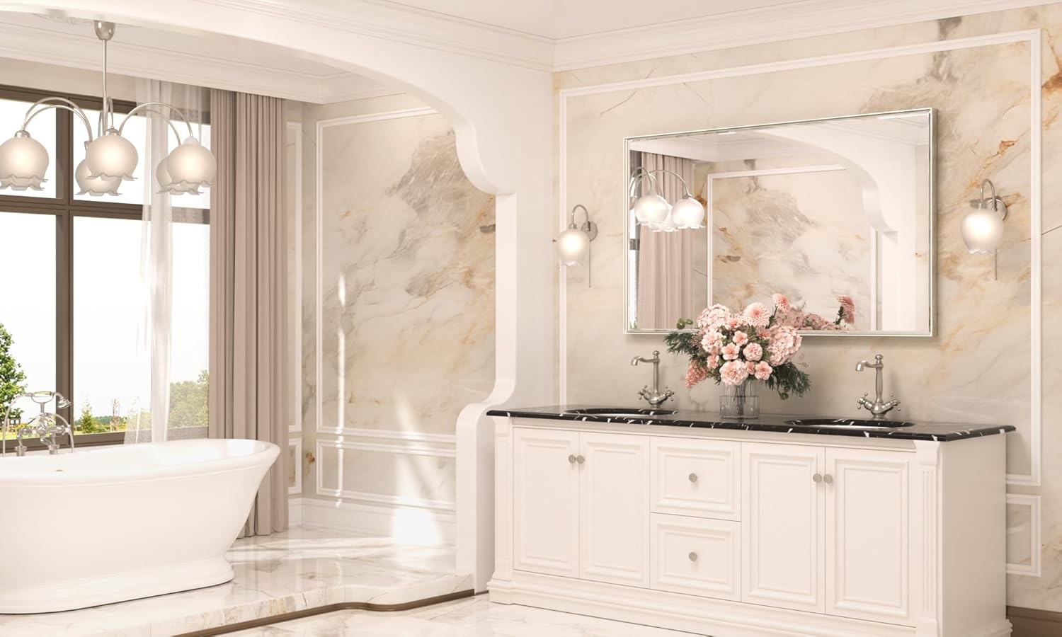 tetote 60 x 36 inch brushed nickel bathroom mirror beveled frame vanity mirror, tempered glass, shatterproof, for modern bedroom, entryway, living room 36"l x 60"w brushed nickel