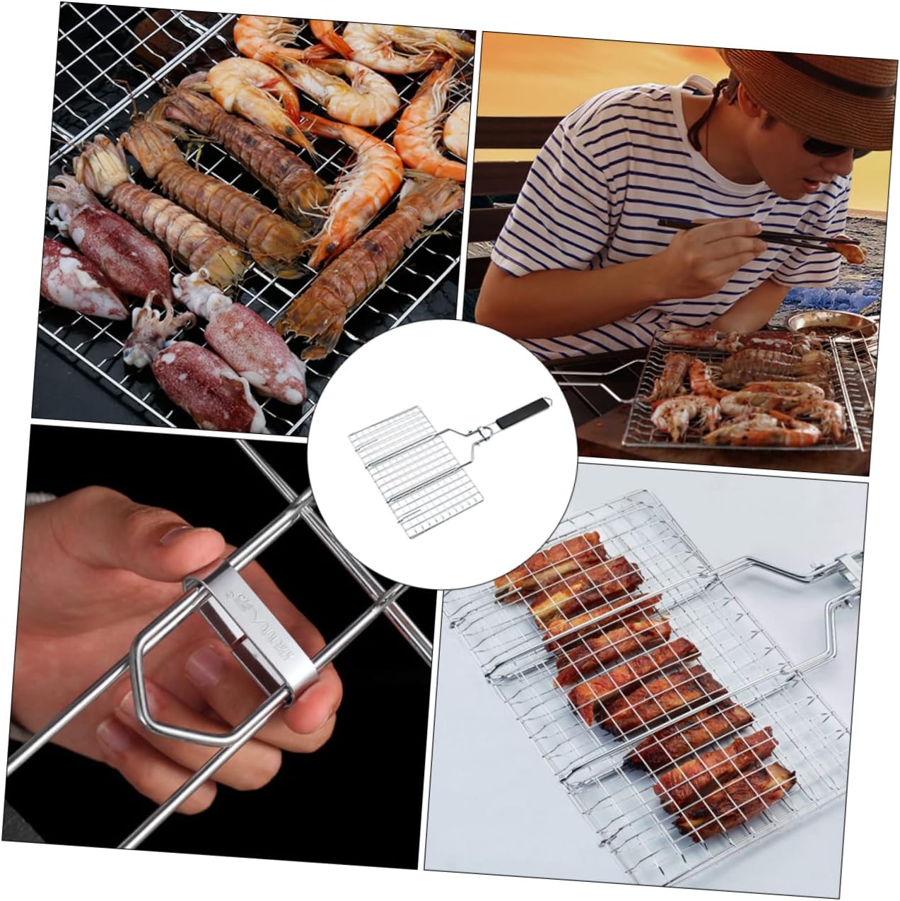 1Pc Stainless Steel Bbq Grilling Basket Removable Handle Portable Outdoor Cookware for Fish Chicken and Vegetables Non Stick Design for Easy Flipping and Comfortable Grip