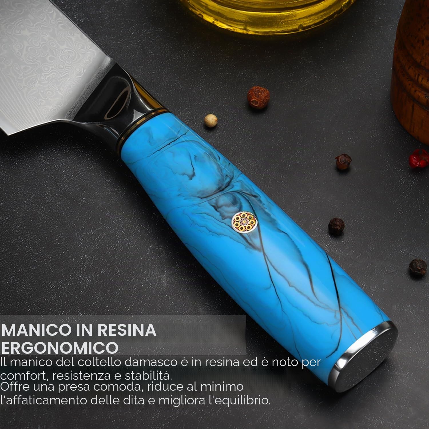 Home Safety Set Coltelli da Cucina 3 Pezzi, in 67 Strati di Acciaio Damascato Vg-10, Coltello da Cucina Professionali, Coltello Chef Manico Ergonomico in Resina Naturale, Confezione Regalo