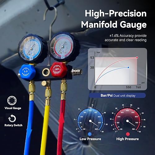 Miniatura 4 de BACOENG R1234YF - Juego de bomba de vacío y medidor de CA, kit de bomba de vacío HVAC de 4 CFM con detector de fugas para refrigerante R1234yf R134a