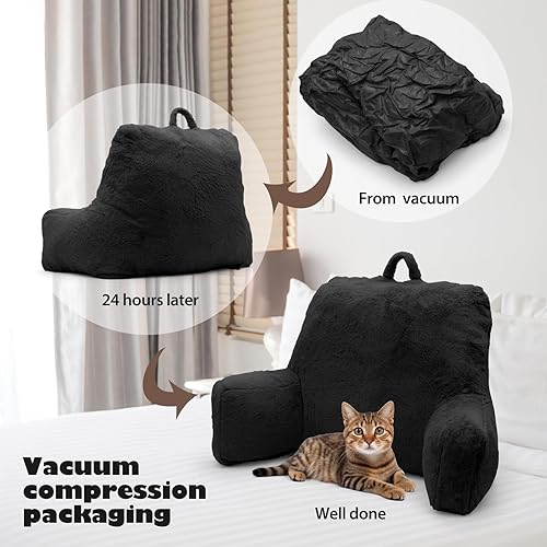 Miniatura 5 de Almohada de lectura grande, respaldo con brazos, soporte de espalda para sentarse en la cama, sofá para descansar en la cama, color negro