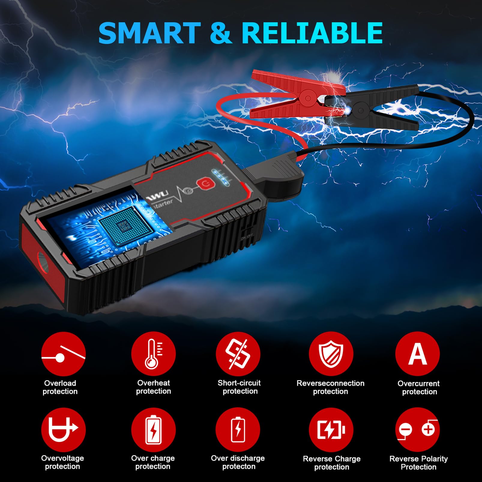 FOWAWU Starthilfe Powerbank 2500A 22800mAh 12V Tragbarer Motorrad Auto (Motoren Bis zu 8.0L Benzin oder 6.5L Diesel) Starthilfegerät Autobatterie mit LED Taschenlampe/USBLadegerät