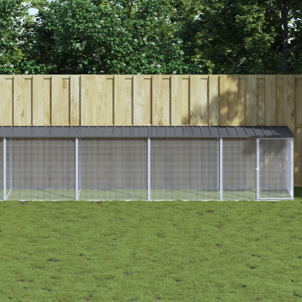 Gabbia per polli con tetto, 1003 x 98 x 90 cm, in acciaio zincato, set da 10 | Grande recinto da giardino modularmente espandibile con porta richiudibile per galline e piccoli animali