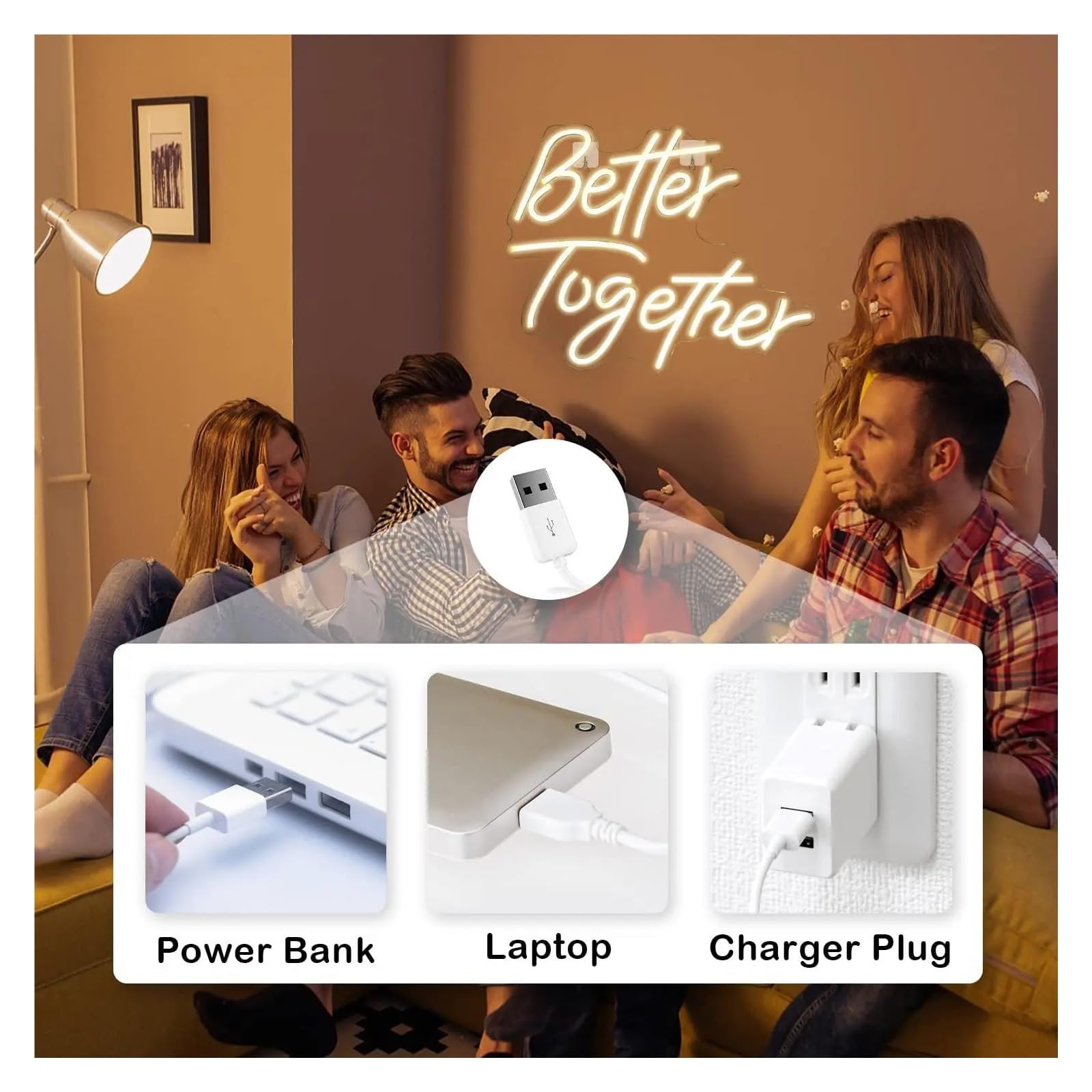 Home Bar Decor Better Together neonowy znak świetlny dekoracja lampa sztuka zaręczyny ślub sypialnia przyjęcie ściana lampka nocna (biała 42 x 35 cm)