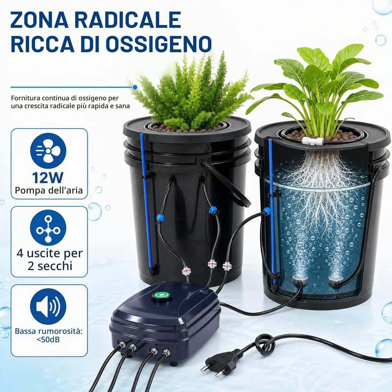 Sistema di coltivazione idroponica 5 galloni (circa 19 litri) coltura in acqua profonda con pompa ad aria da 12 W, 2 secchi e kit di gocciolamento per vaso, sistema di circolazione Drip Garden