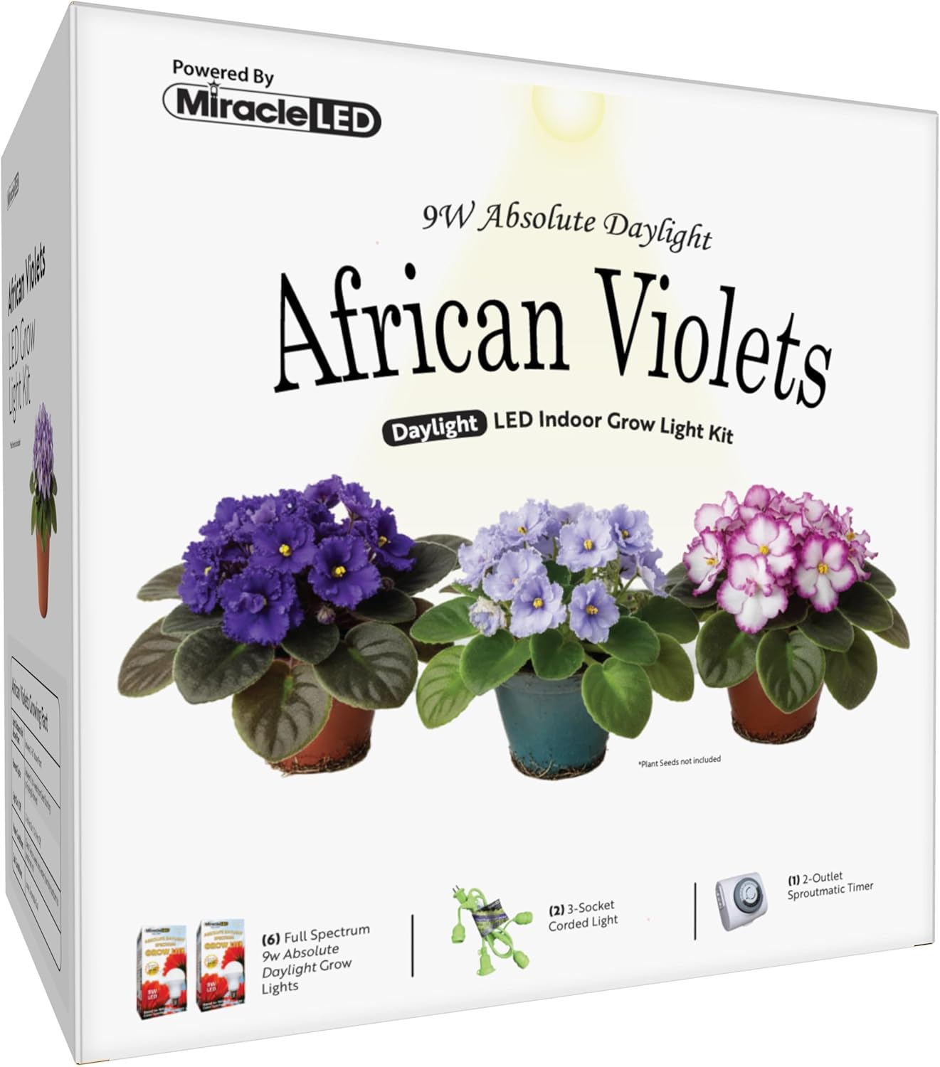Miracle LED African Violet Grow Light Kit 3-Socket Full Spectrum (2- Pack)