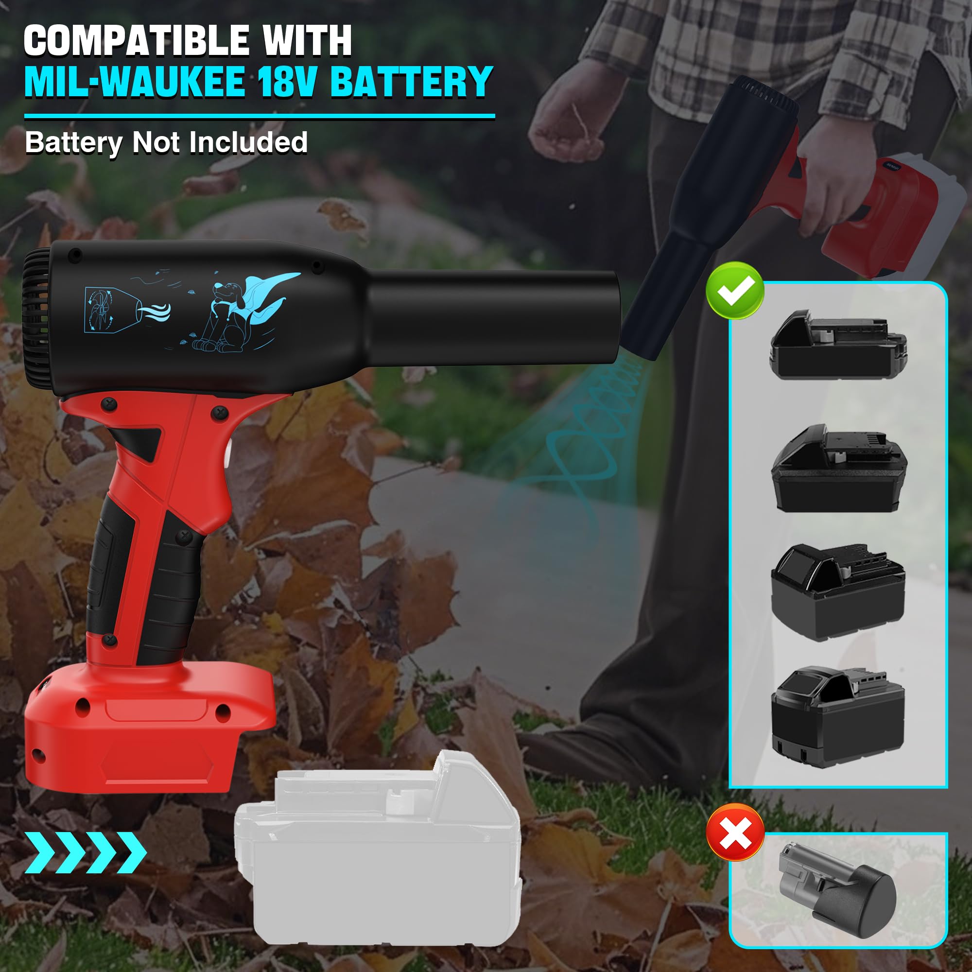 Cordless Dust Blower for Milwaukee 18V for M18 Battery,Leaf Blower for Milwaukee Jet Dry Mini Compressed Air Duster for Camping BBQ(Battery not Included)