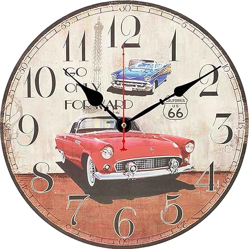 Fueiscy Reloj de pared sin tictac tema de automóvil vintage decoración vintage del hogar para sala de estar cocinadormitorio