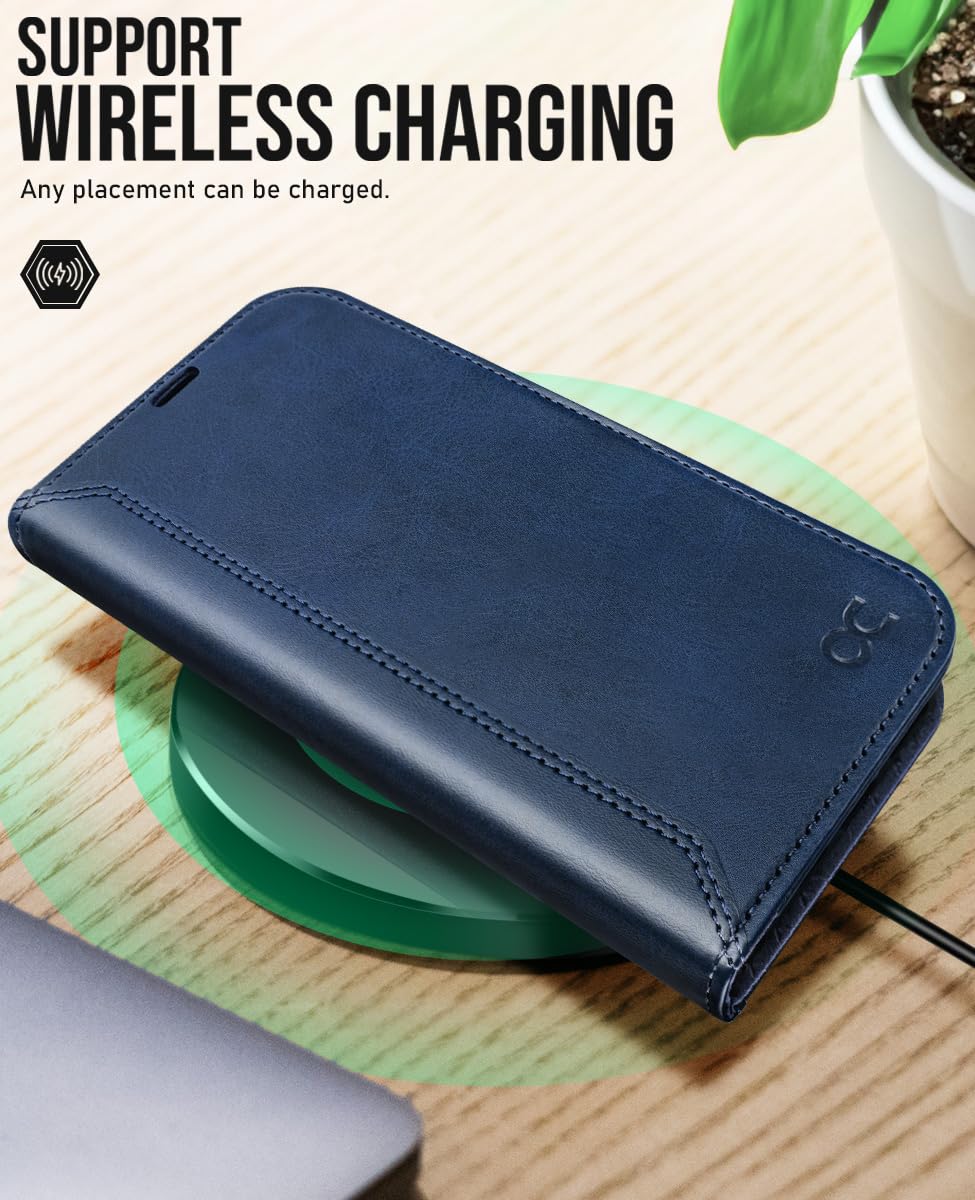 OCASE Custodia per iPhone 17 Pro Max, Custodie Portafoglio in Pelle PU con Tasche per Carte, RFID Blocking, Supporto e Protezione Antiurto Cover per iPhone 17 Pro Max (6,9 Pollici, 2025) - Retro Blu