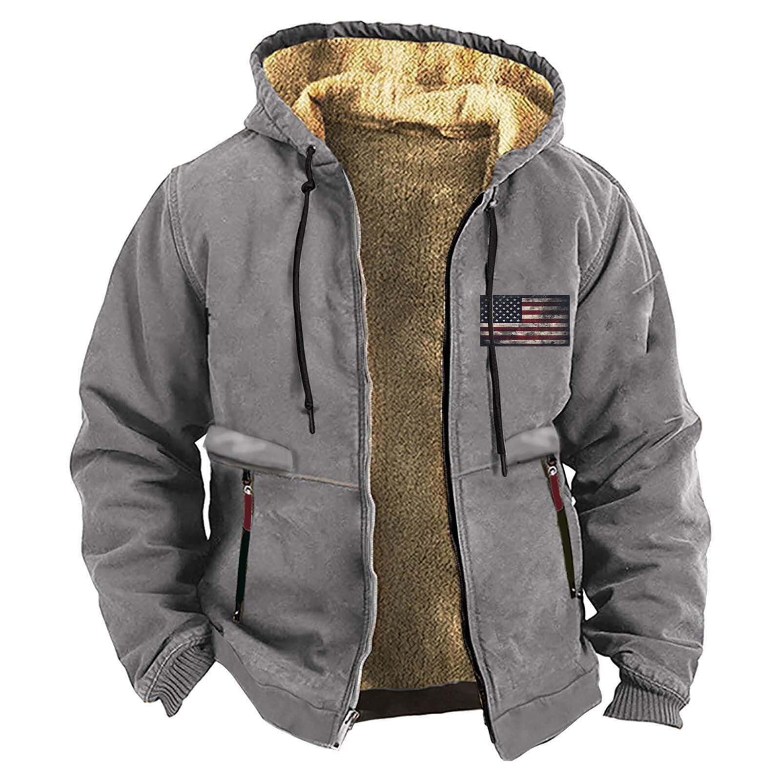 Men's Fall Winter Solid Color Zipper Open Double Side Pockets Thick Warm Hooded Casual Padded Jacket, Hoodie, Soft and Comfy Adult Top Sweatshirt Hoodie, Presents for Him