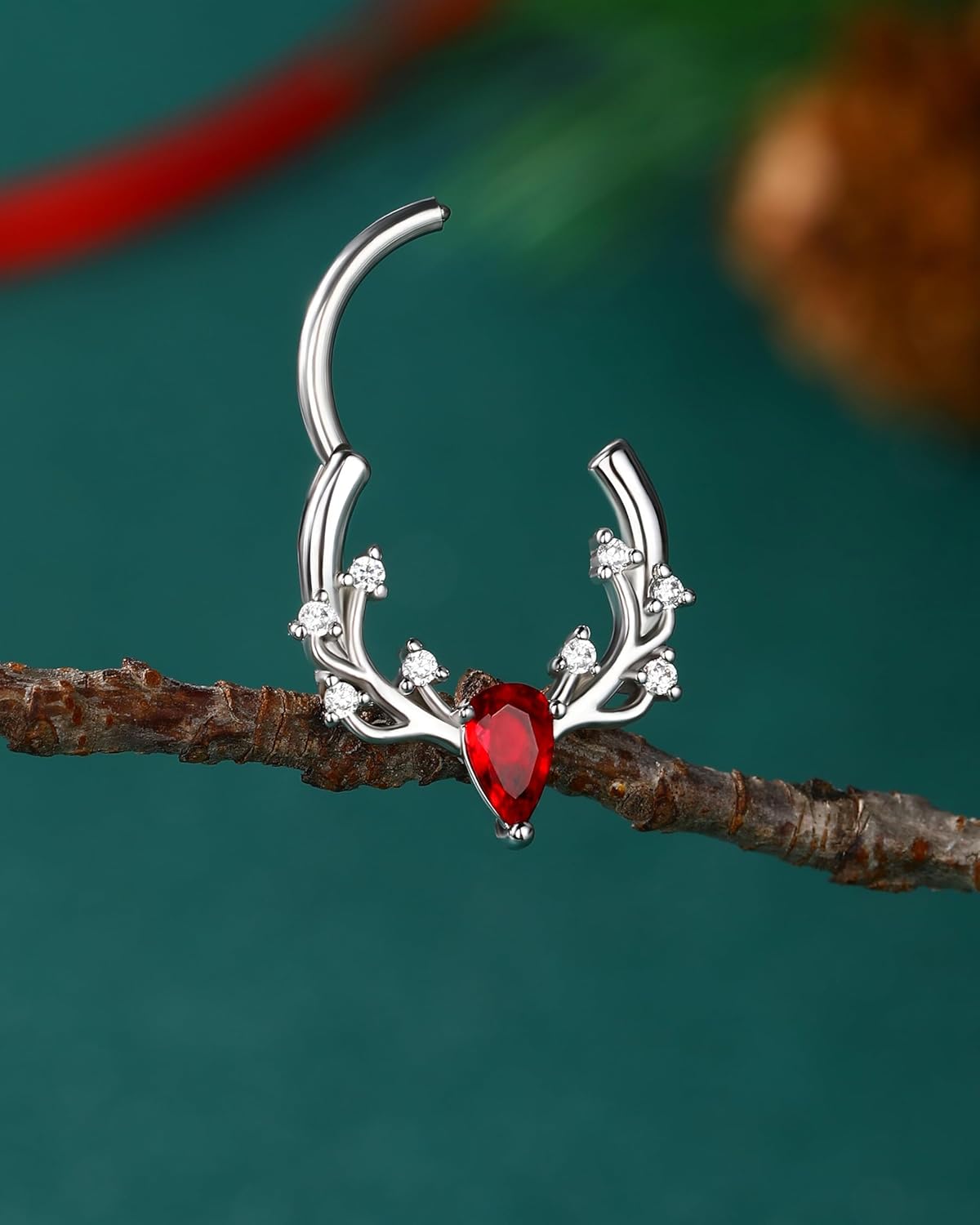 COCHARM Christmas Septum Rings 16G Silver Septum Jewelry Green and Red CZ Helix Daith Earrings for Women Stainless Steel Daith Piercing Jewelry - Image 4