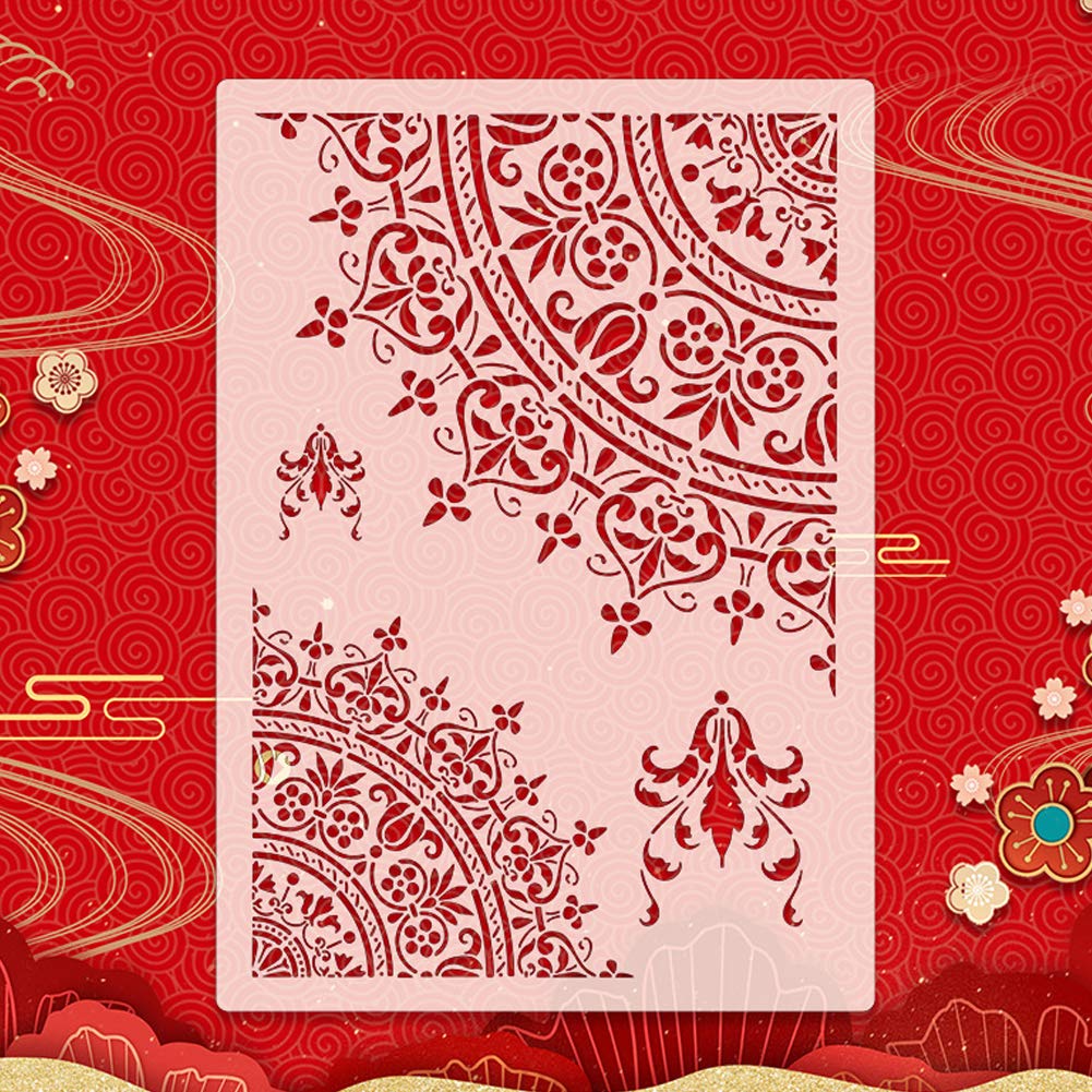 Pochoir Fleur A4 Mural Marocain - Modèle Creux Pour Peinture, Bricolage, Décoration Murale Et Meubles - Matériau PET Sûr - 12