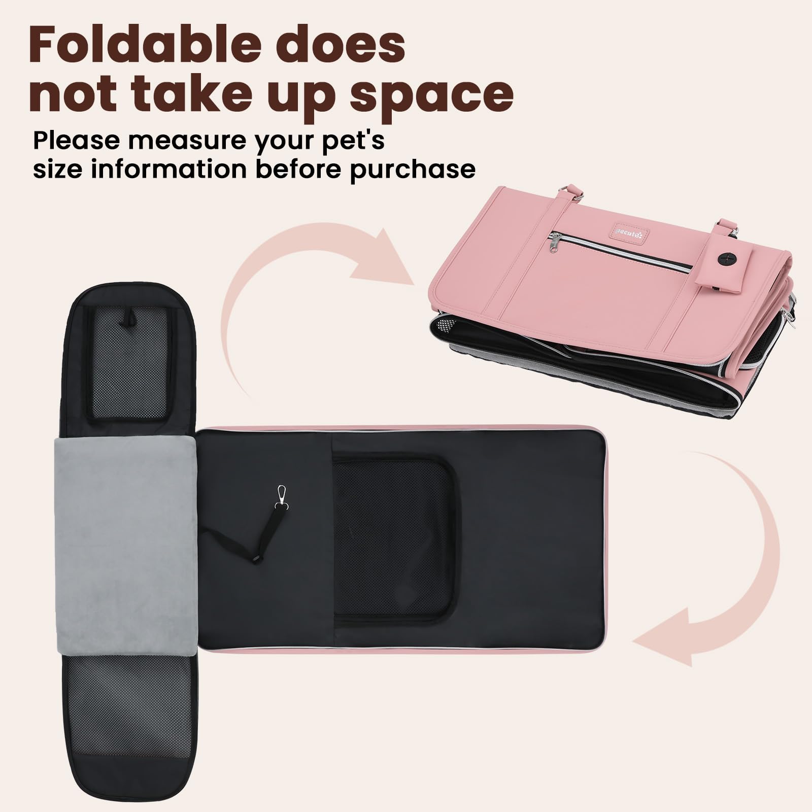 Pecute Transportin Gato, Bolso de Transporte de Gatos de Moda < 6 kg, Tela PU y Hardware con Cuerda de Seguridad Incorporada, Plegable y Portátil para Viajar