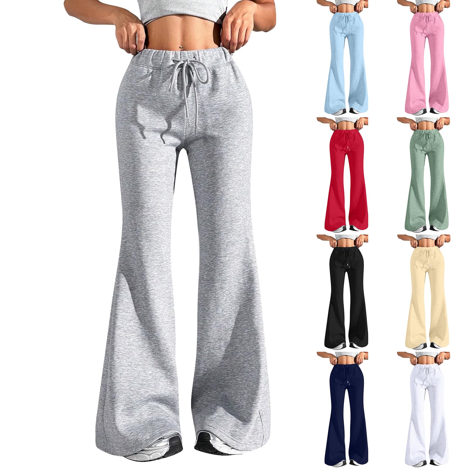 Baggy Wide Leg Sweatpants Women Cotton Drawstring High Waisted Yoga Pants with Pockets Y2k Casual Flowy Flare Pants
