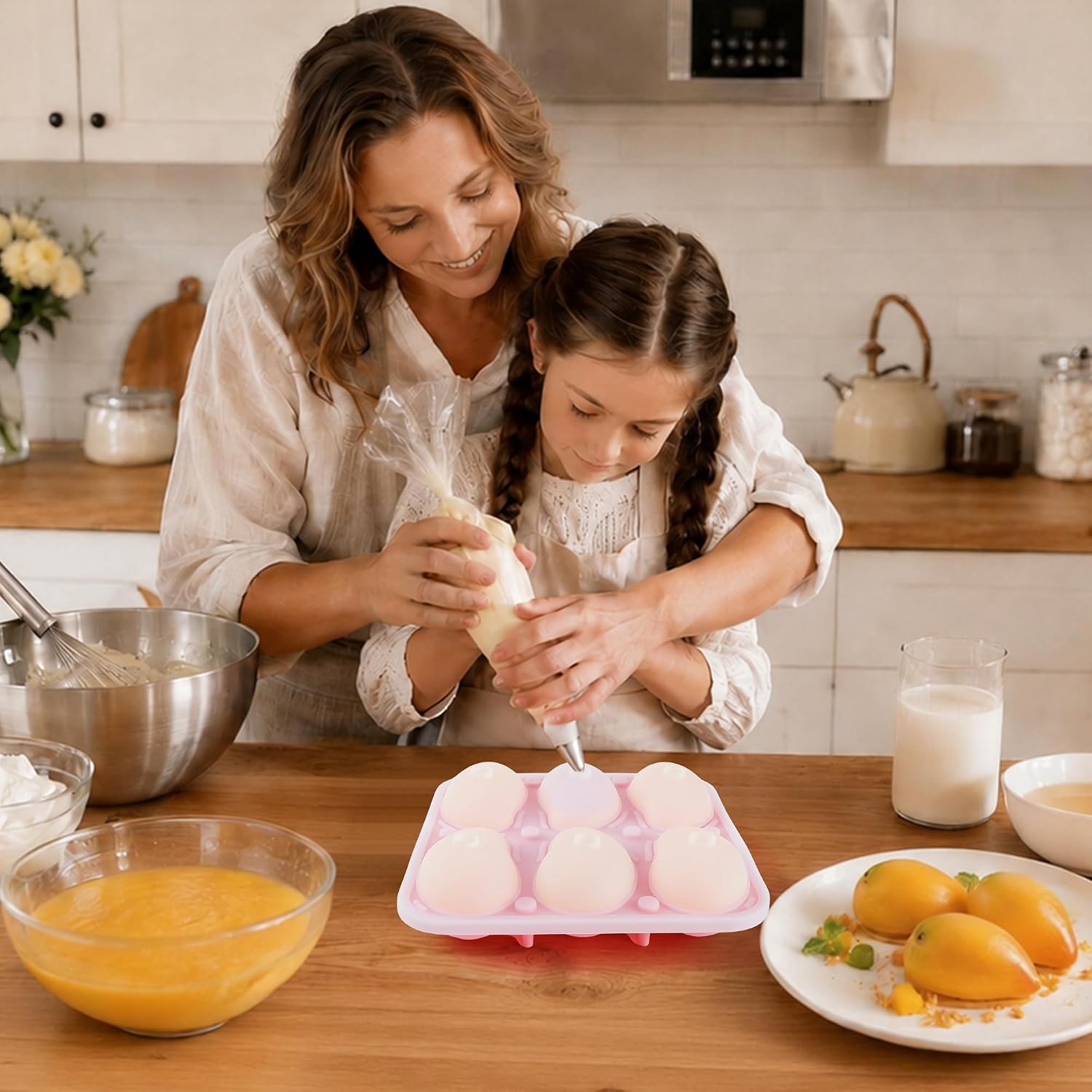 3D Mango Silicone Mold for Mousse, 6-Cavity Fruit Pudding Mango Mold for Baking Pastry, Non-Stick Mango Shape Cake Mold for Mousse Cake, Jelly, Chocolate, Ice Cream