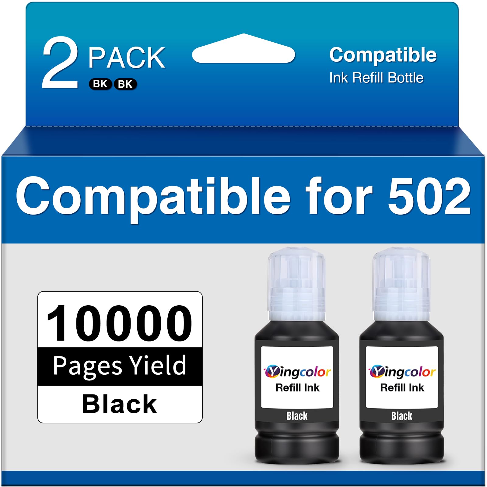 YingColor Replacement for Epson 502 Black Ink Refill Bottles Work with Epson Printer ET-2750 ET-2760 ET-2850 ET-3750 ET-3760 ET-3850 ET-4850-2 Black