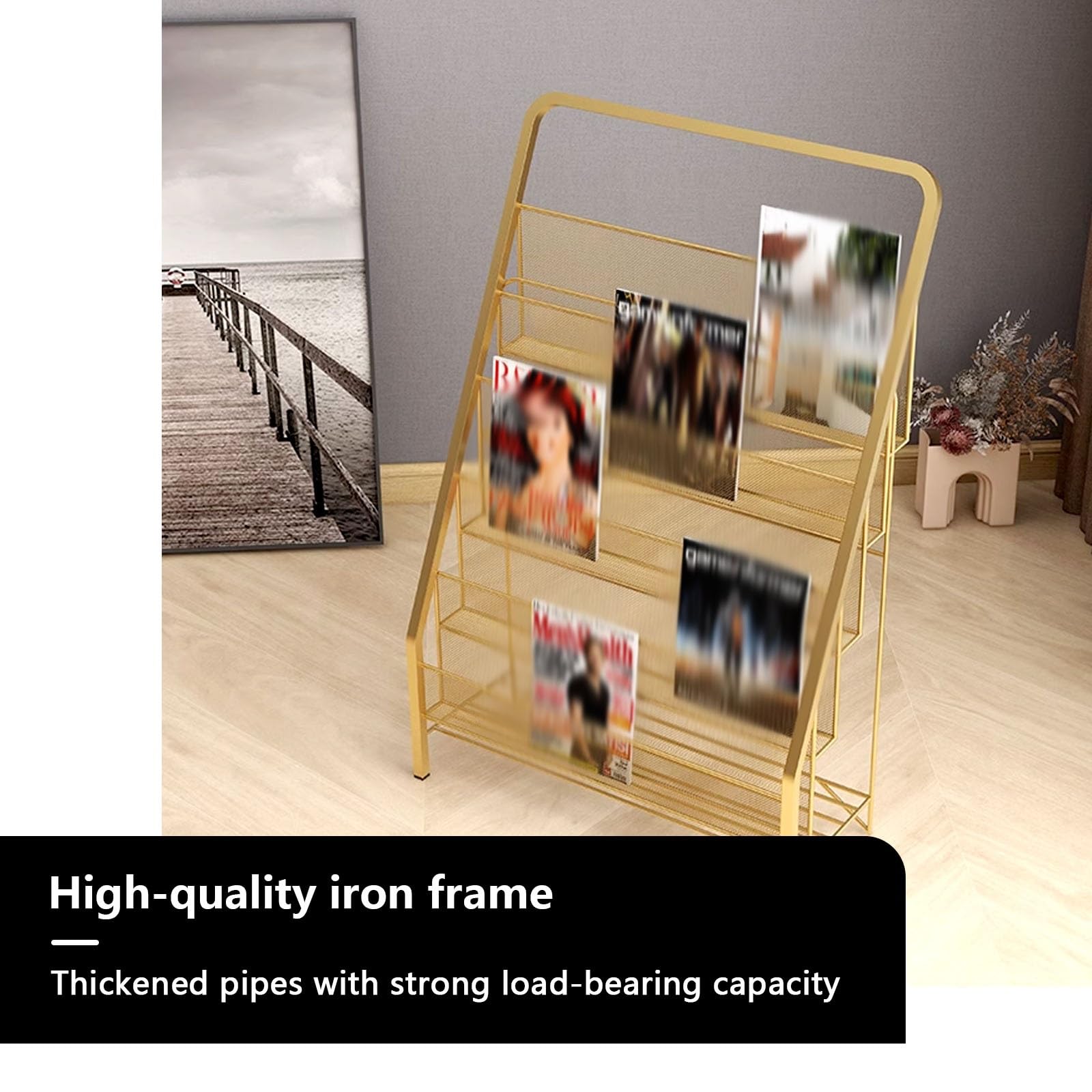 Porte-revues support de littérature sur pied en maille pour brochures et catalogues, grande capacité, design peu encombrant, idéal pour le bureau ou la vente au détail