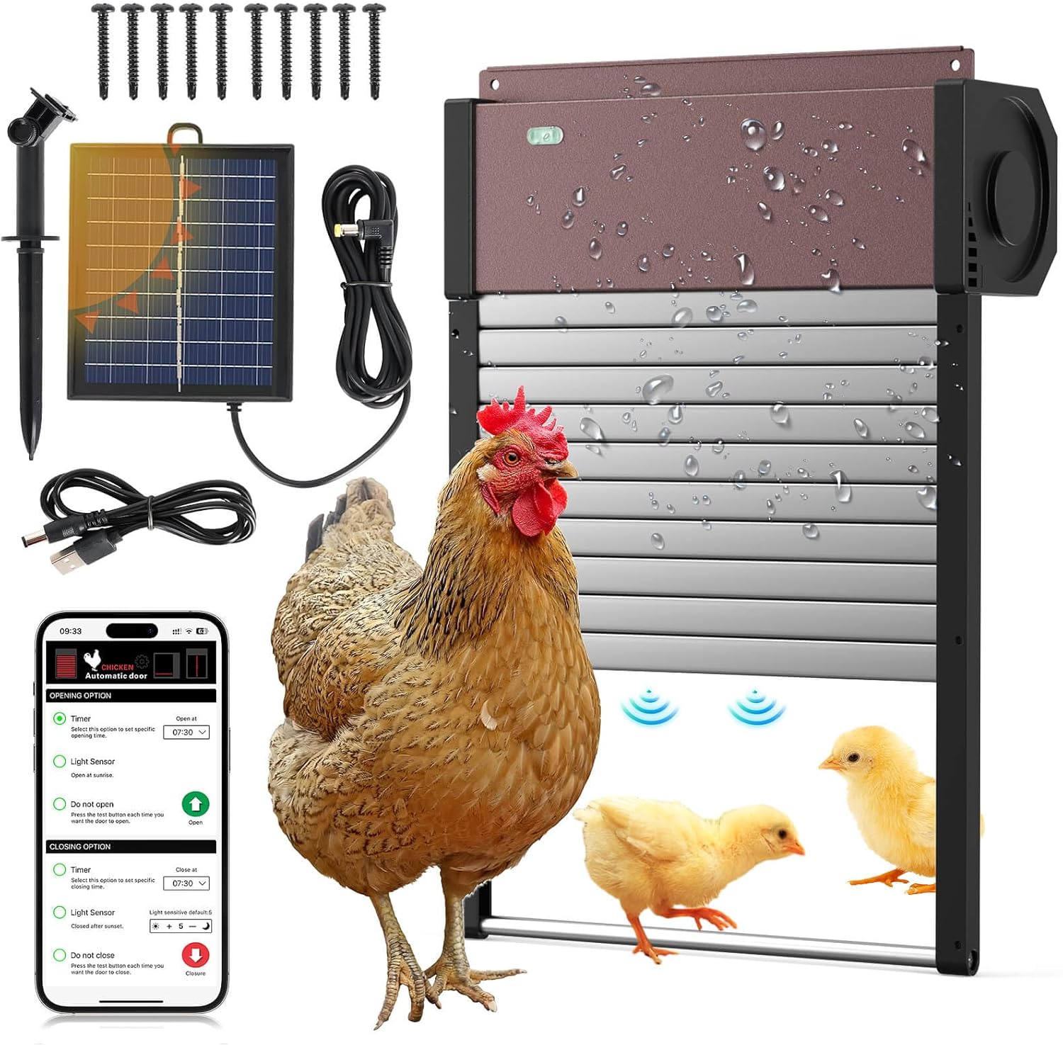 Solar Powered Chicken Coop Door, App Control AntiPinch