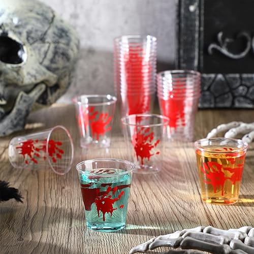 Miniatura 4 de Norme 100 vasos de chupito de plástico de Halloween con estampado de sangre de 2 onzas, vasos desechables de Halloween reutilizables, vasos de